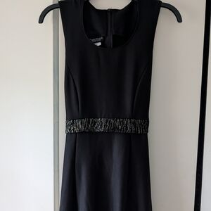 Black Beaded Waist A-Line Dress - Unbranded